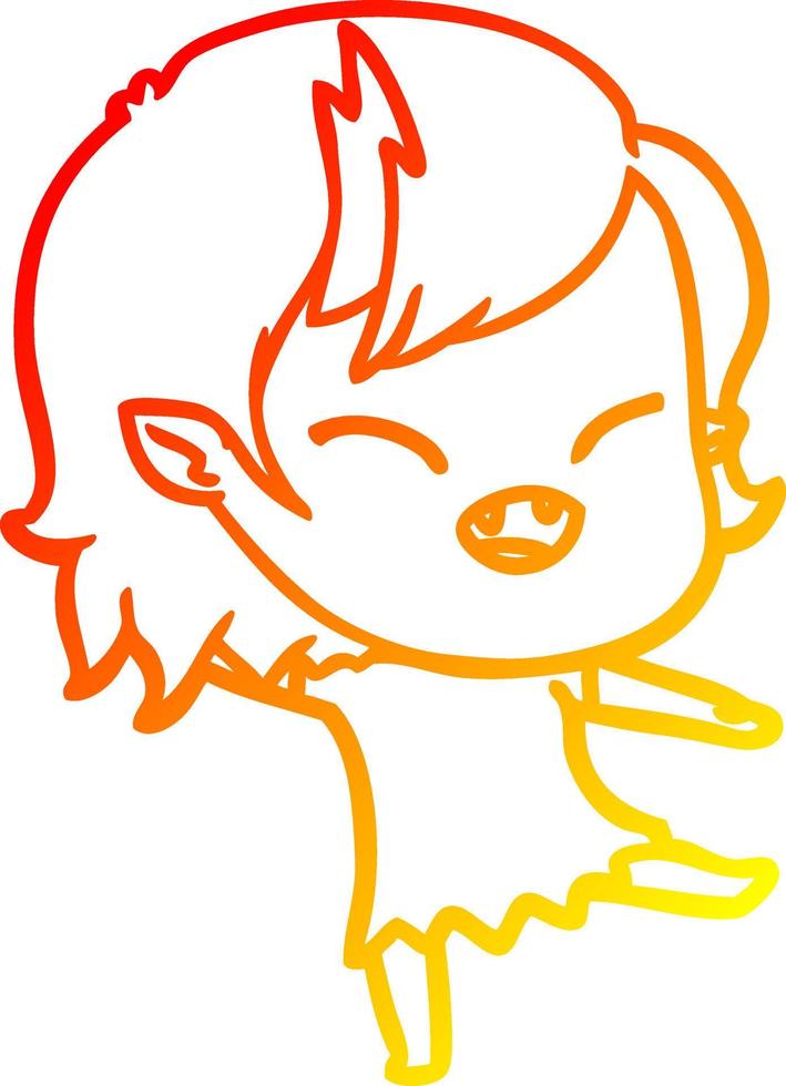 warm gradient line drawing cartoon laughing vampire girl vector