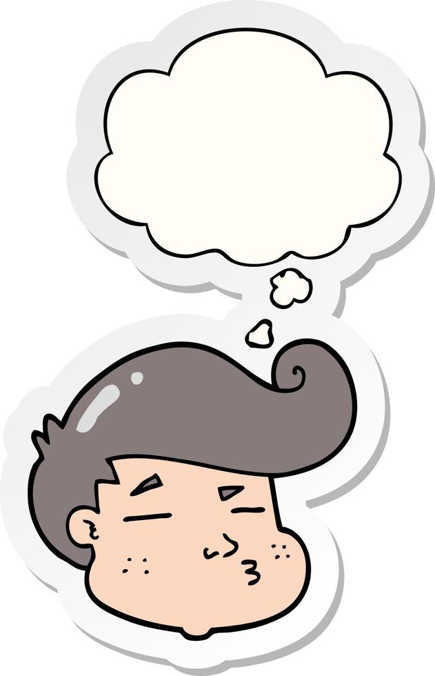 cartoon boy's face and thought bubble as a printed sticker vector