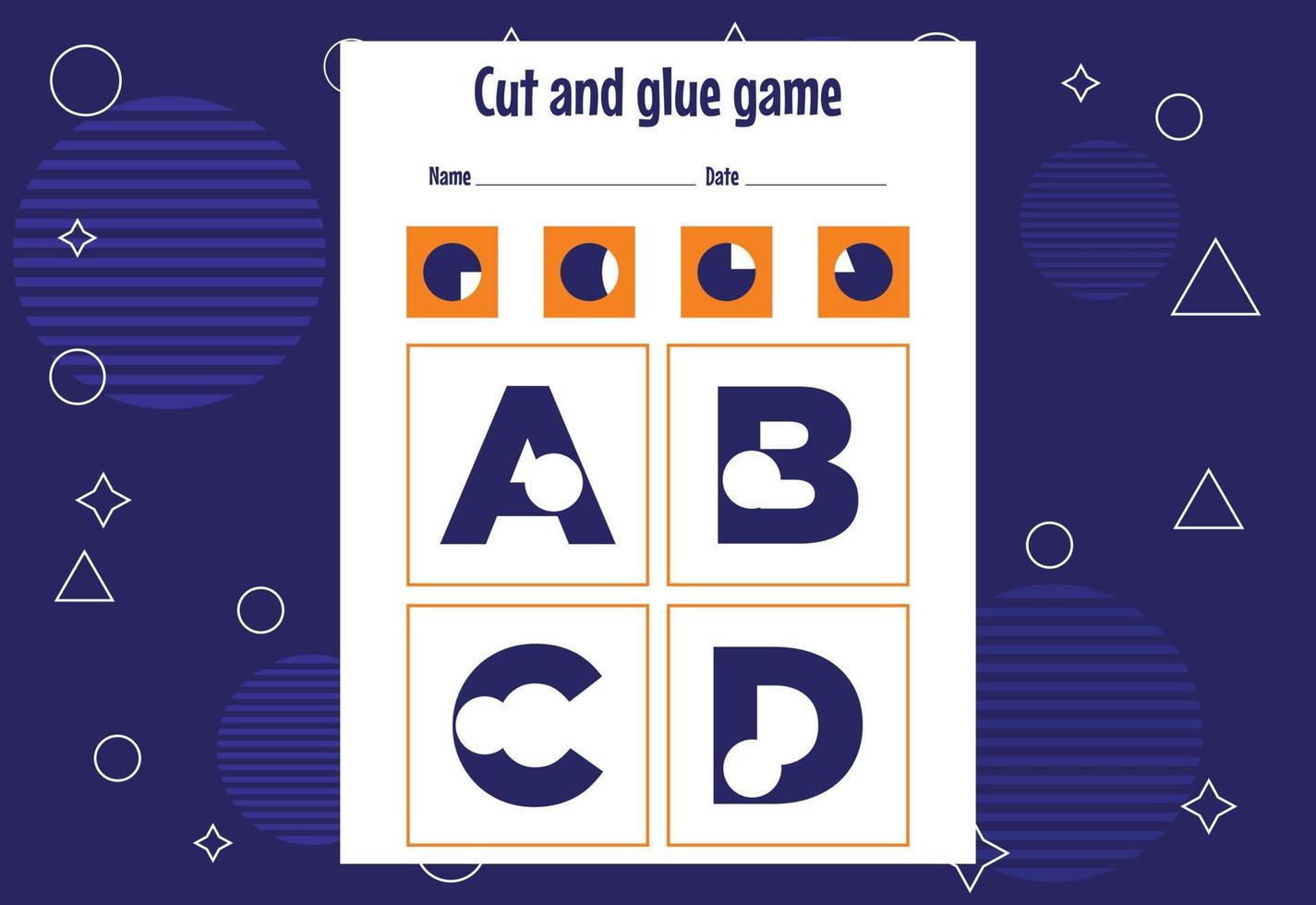 Cut and glue game for kids with Alphabet. Cutting practice for preschoolers. Education paper game for children vector