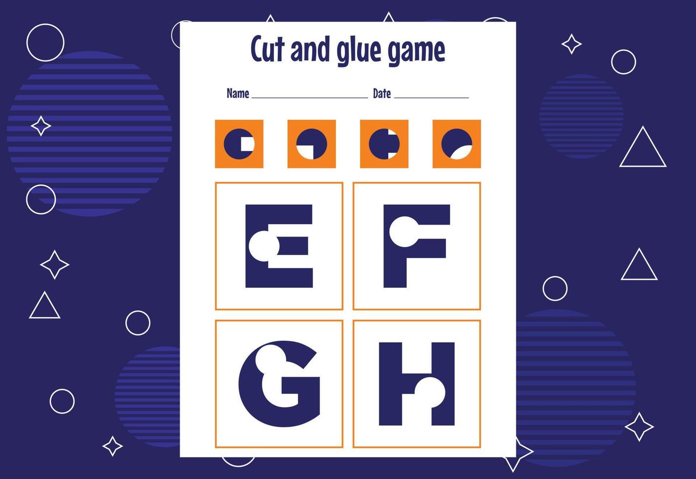 Cut and glue game for kids with Alphabet. Cutting practice for preschoolers. Education paper game for children vector