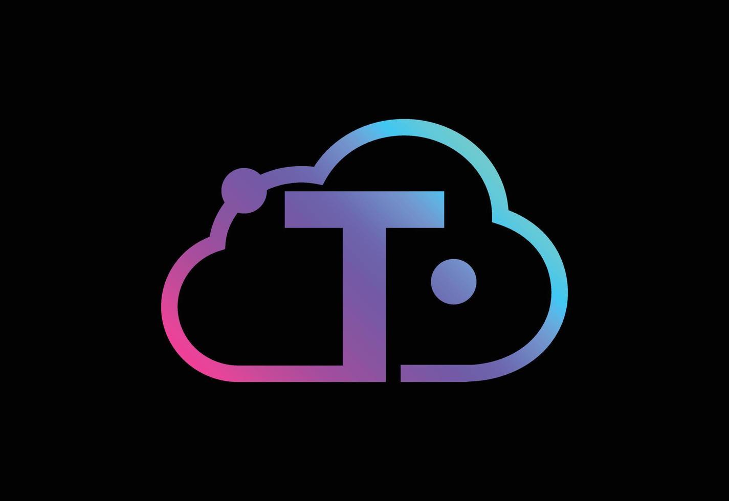 Initial T monogram letter with the cloud. Cloud computing service logo. Cloud technology logo vector