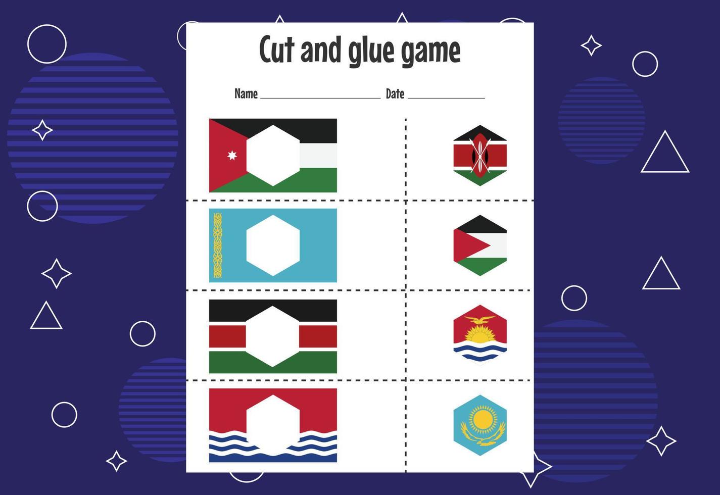 Cut and glue game for kids with country flag. Cutting practice for preschoolers. Education paper game for children vector