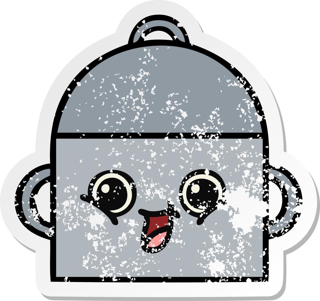 distressed sticker of a cute cartoon cooking pot vector