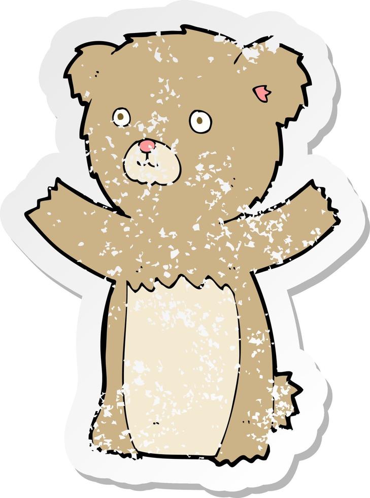 pegatina retro angustiada de un oso de peluche de dibujos animados vector