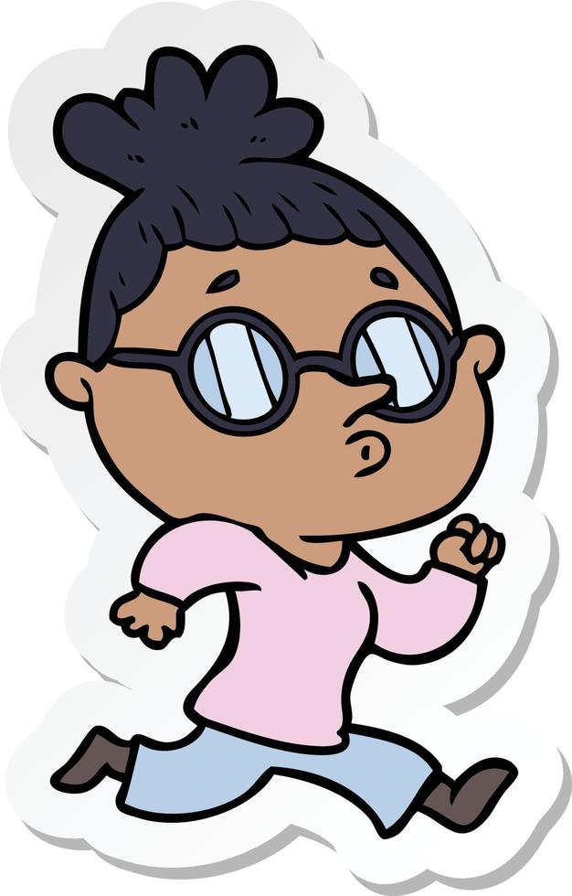 sticker of a cartoon woman wearing glasses vector