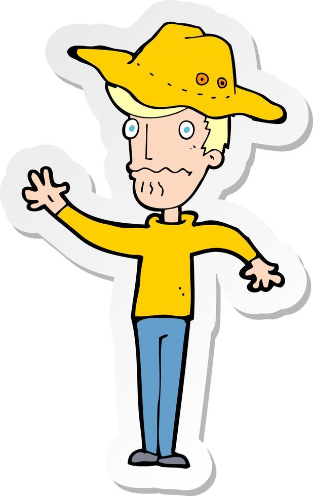 sticker of a cartoon man in outback hat vector