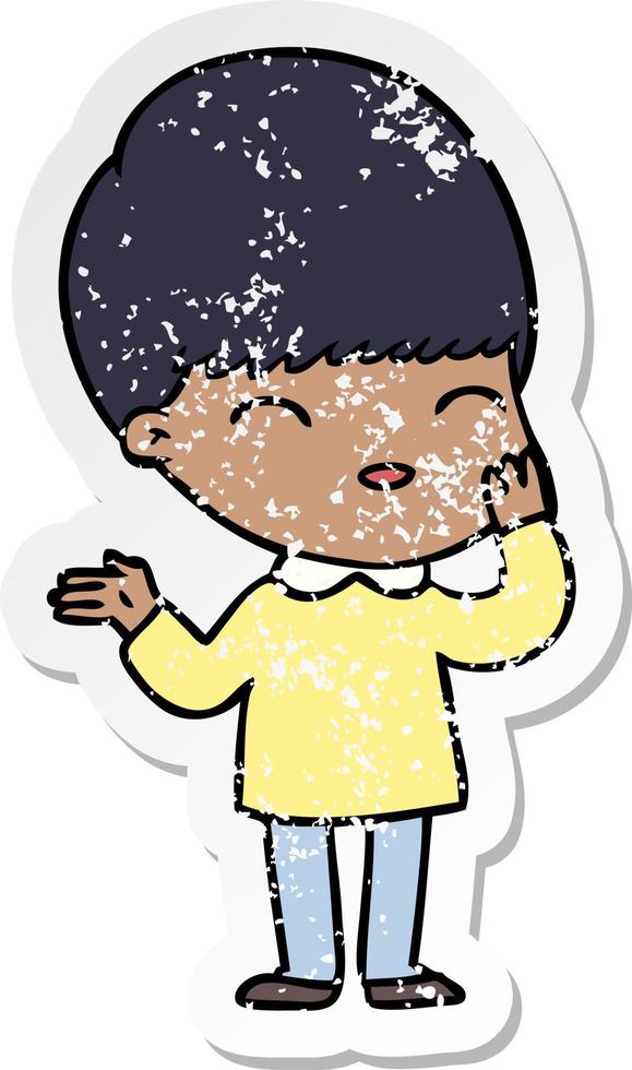 distressed sticker of a happy cartoon boy vector