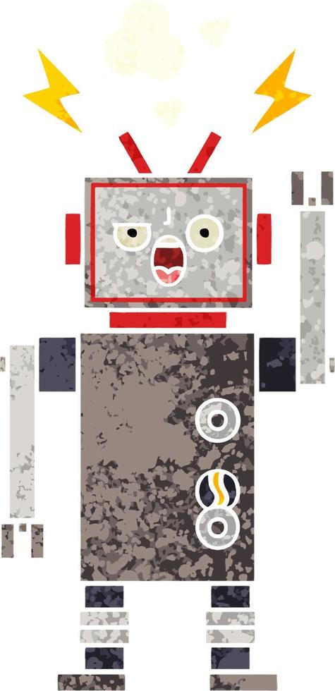 retro illustration style cartoon broken robot vector