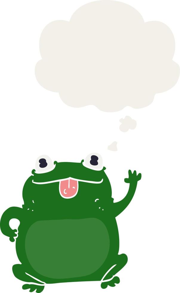 cartoon frog and thought bubble in retro style vector