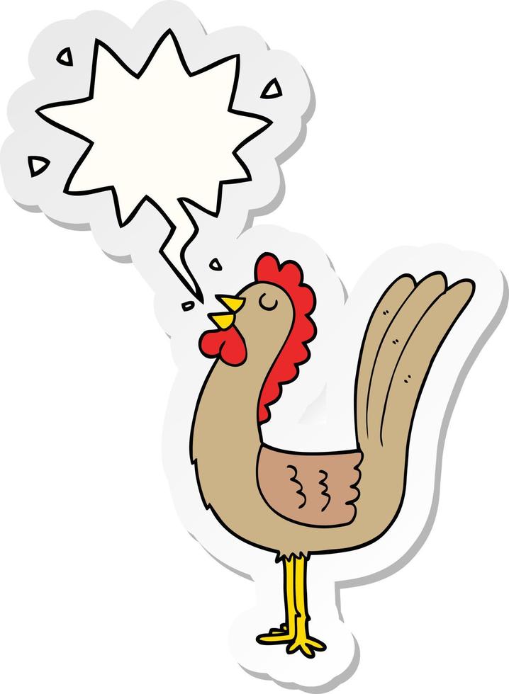 cartoon rooster and speech bubble sticker vector