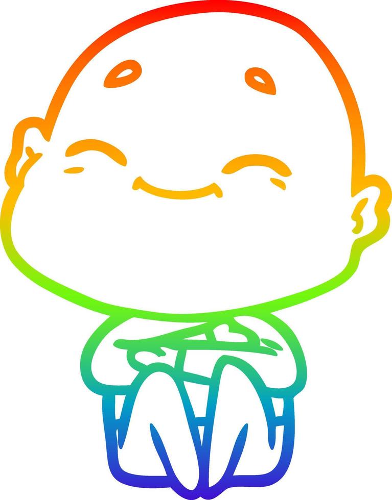 dibujo de línea de gradiente de arco iris feliz hombre calvo de dibujos animados vector