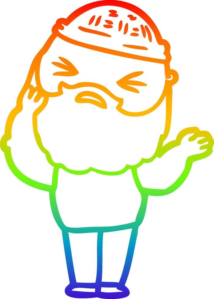 rainbow gradient line drawing cartoon man with beard vector
