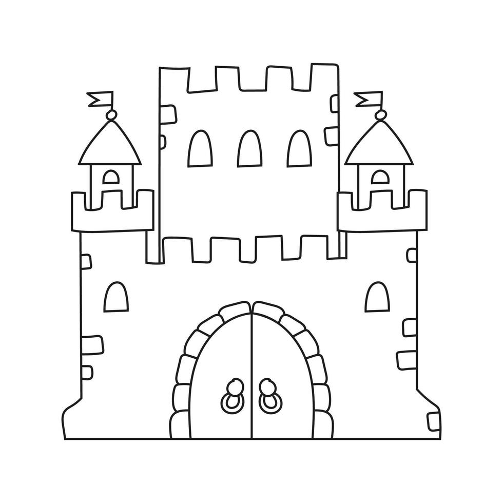 Fairytale castle. Coloring book page for kids. Cartoon style character. Vector illustration isolated on white background.