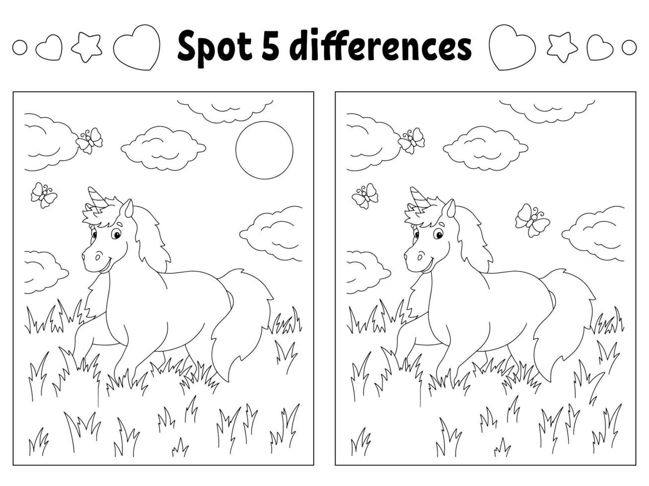 Find five differences. Coloring page for kids. Activity ...