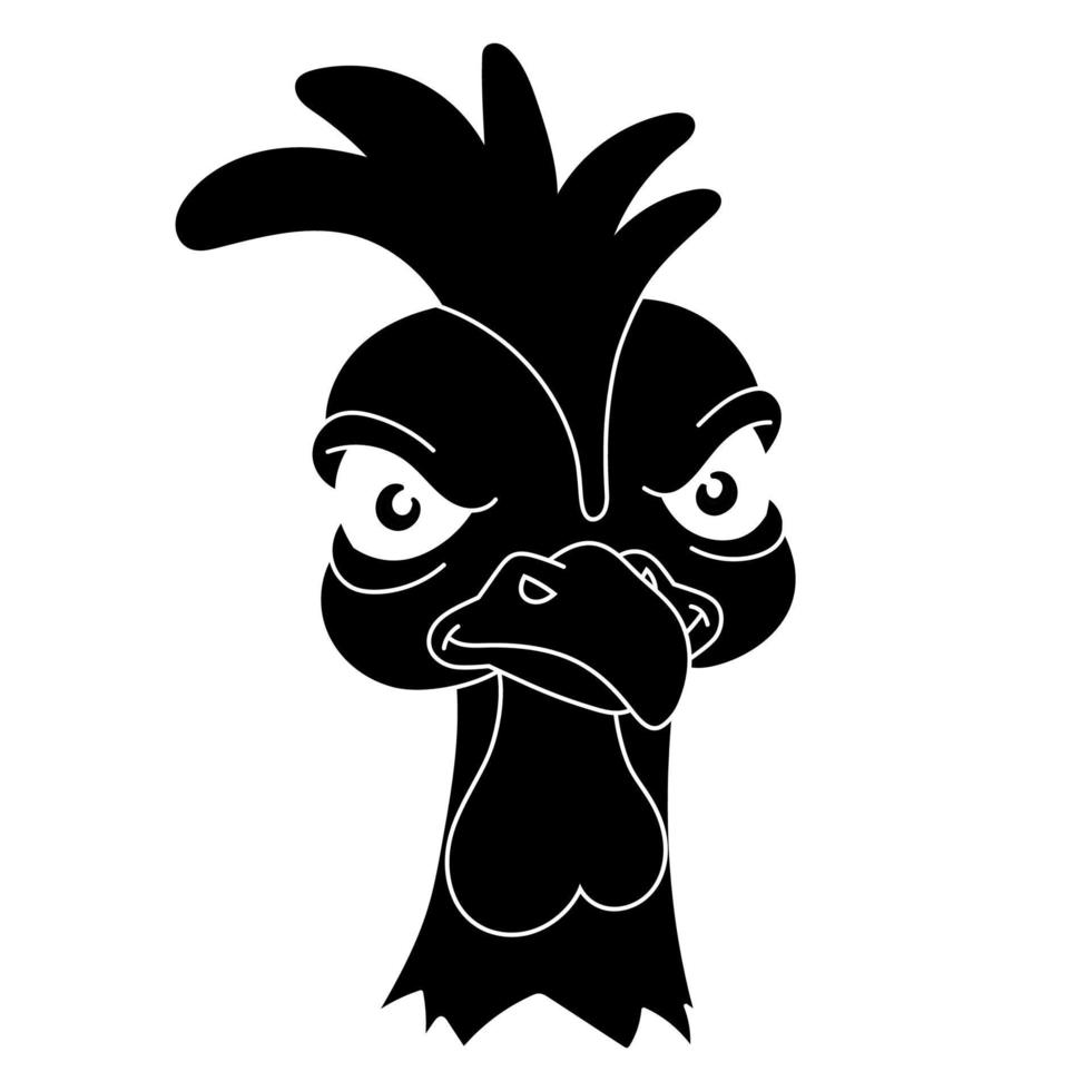 Angry rooster. Simple silhouette. Displeased poultry. Team mascot. Cartoon style. Colored vector illustration.