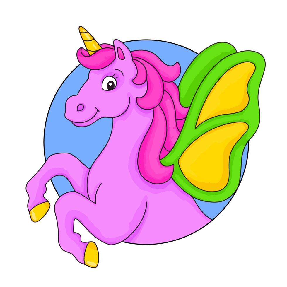 Magic unicorn. Fairy horse. Cartoon character. Colorful vector illustration. Isolated on white background. Design element. Template for your design, books, stickers, cards.