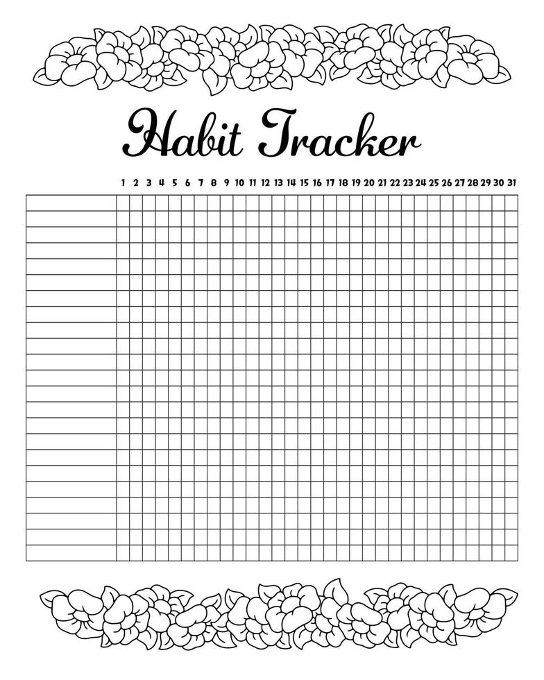 Habit tracker to improve your life. Sheet template for printing. Vector illustration isolated on white background.