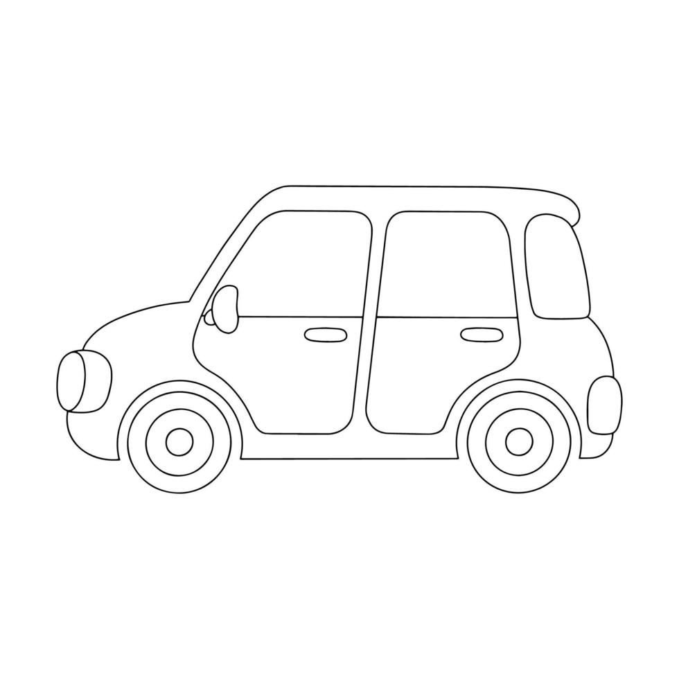 Coloring book page for kids. Small car. Cartoon style character. Vector illustration isolated on white background.
