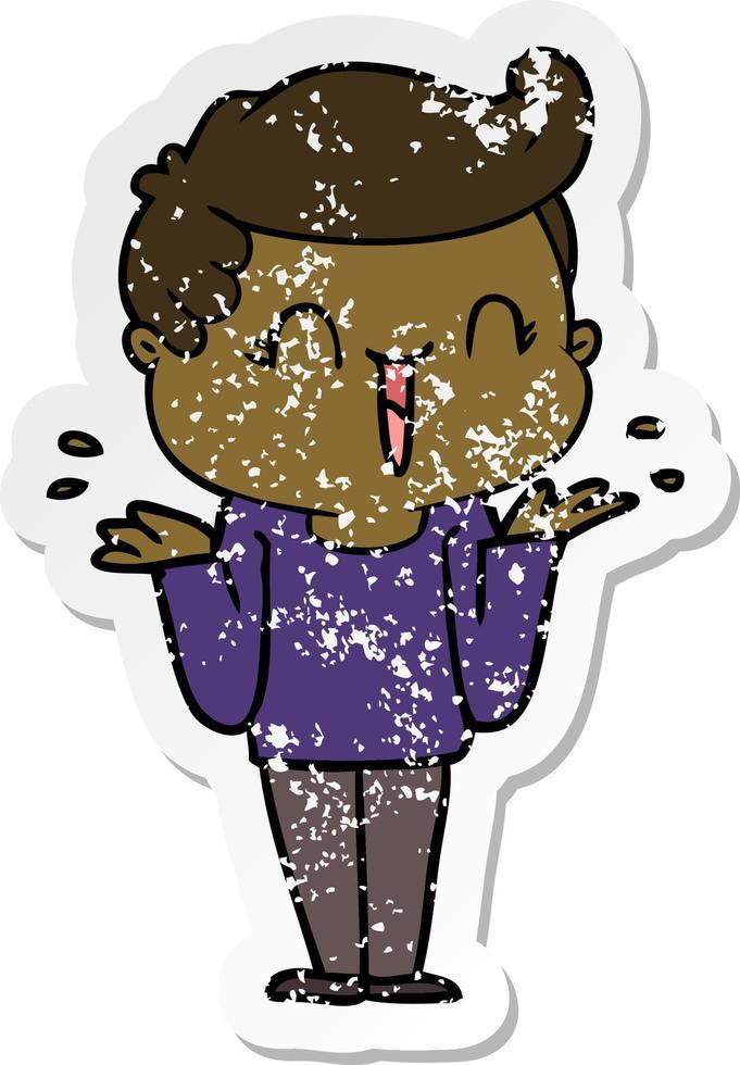 distressed sticker of a cartoon laughing boy vector