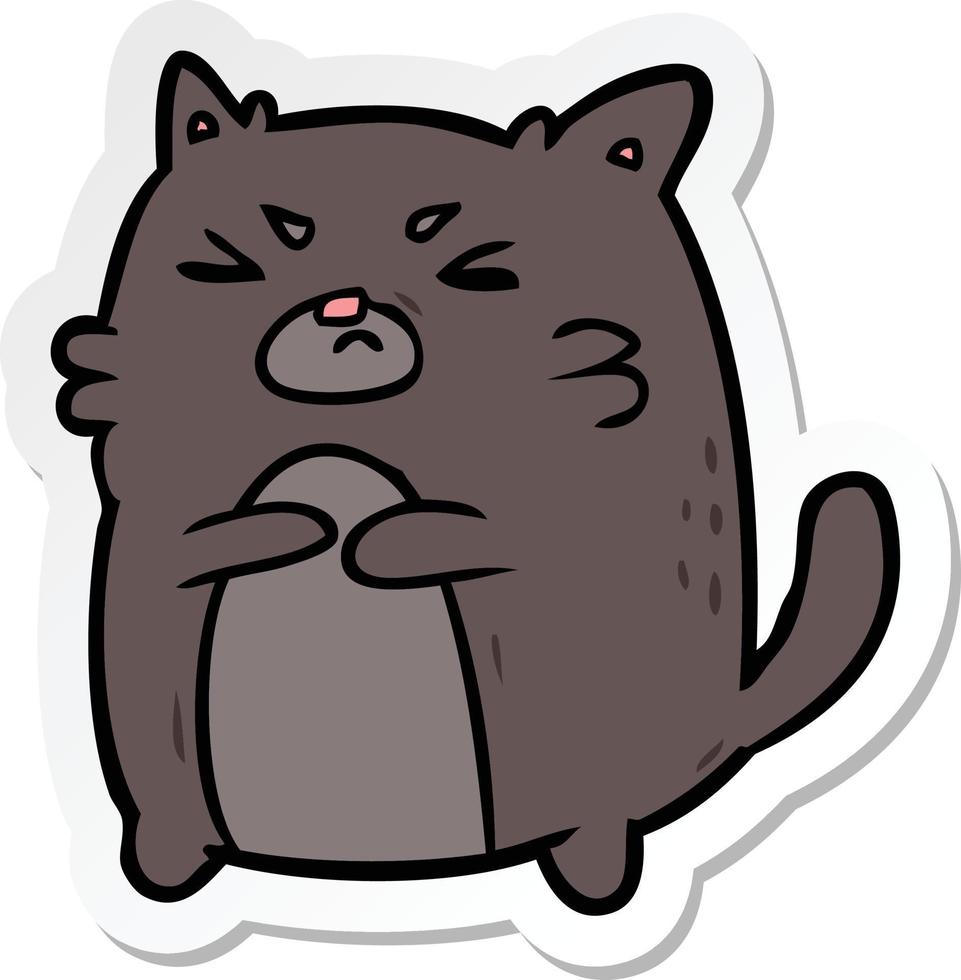 sticker of a cartoon angry cat vector