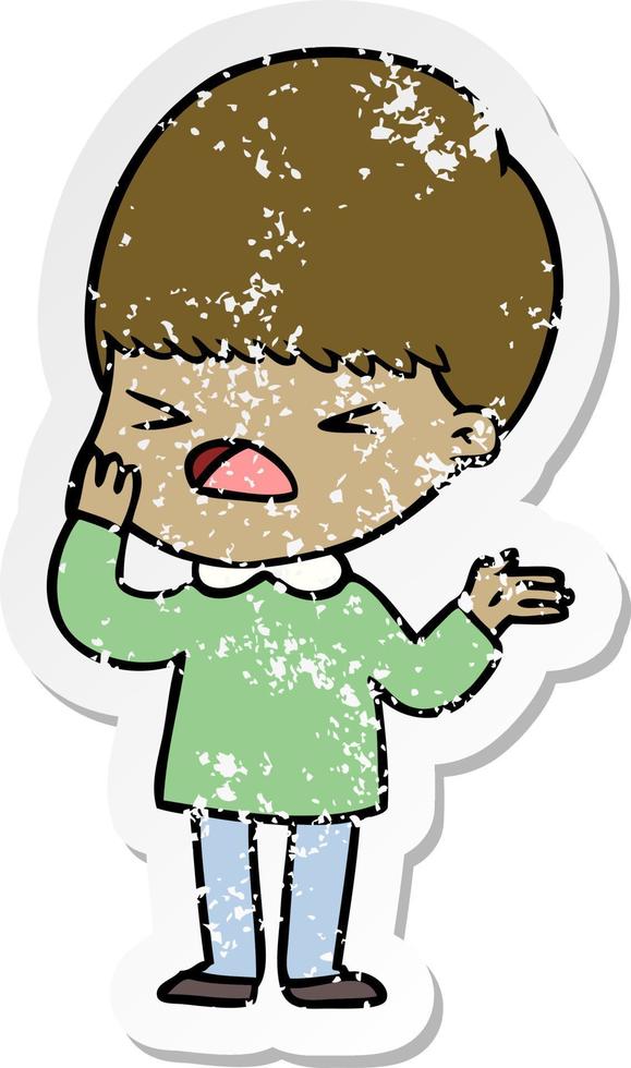 distressed sticker of a cartoon stressed man vector