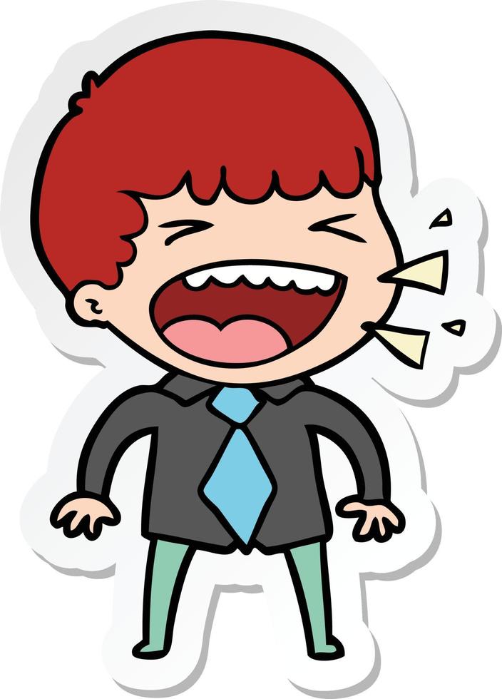 sticker of a cartoon laughing man vector