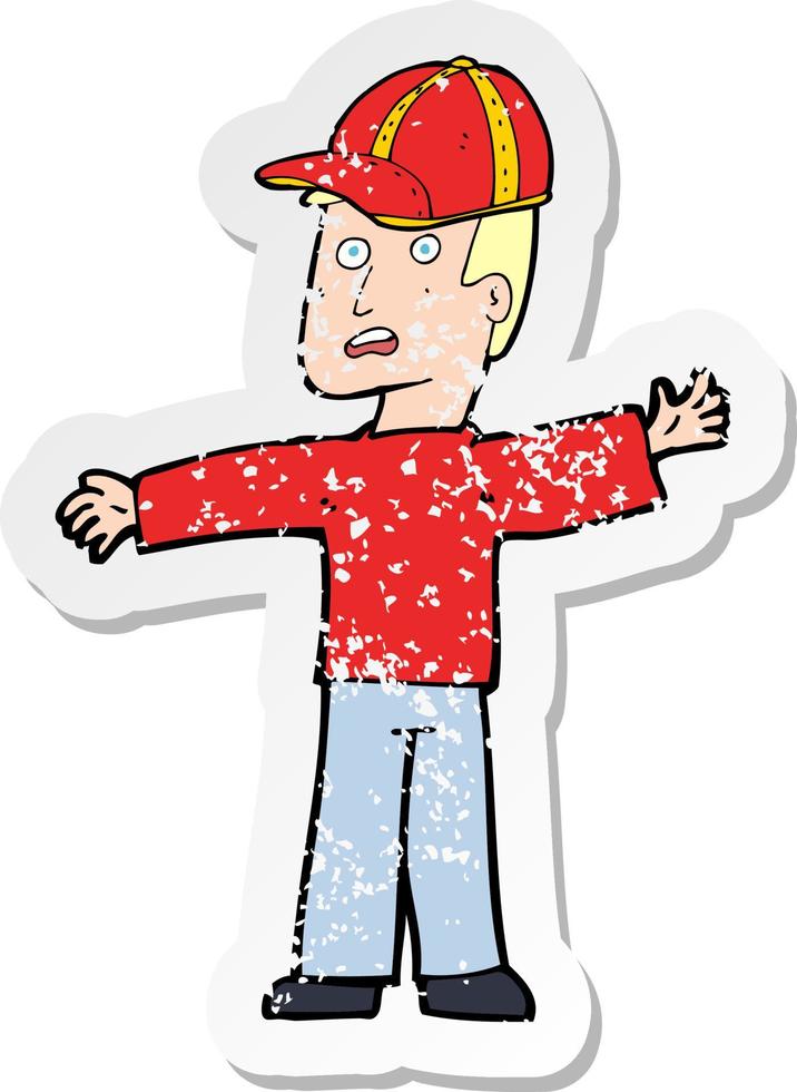 retro distressed sticker of a cartoon man wearing cap vector