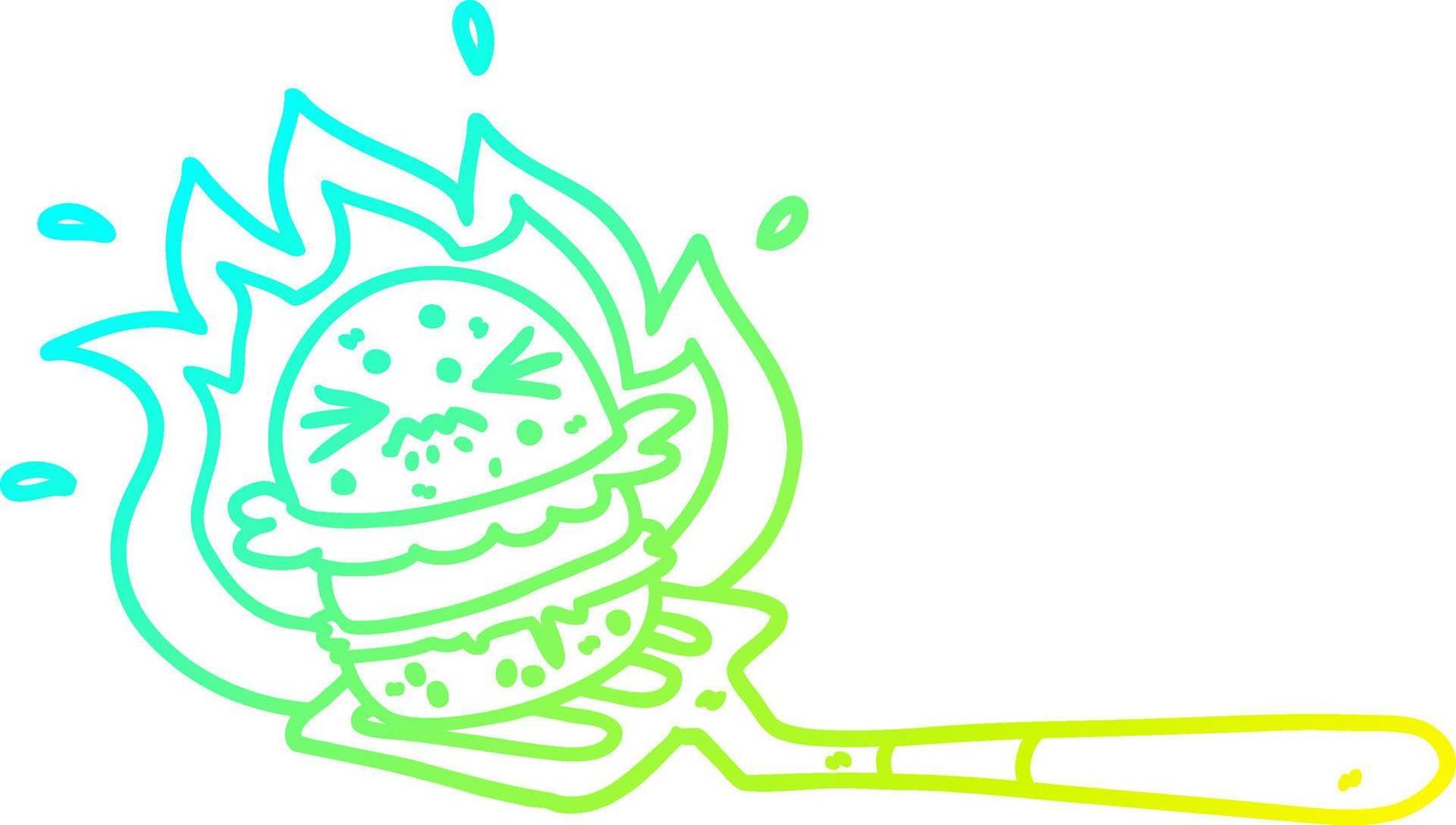 cold gradient line drawing cartoon burger on spatula vector