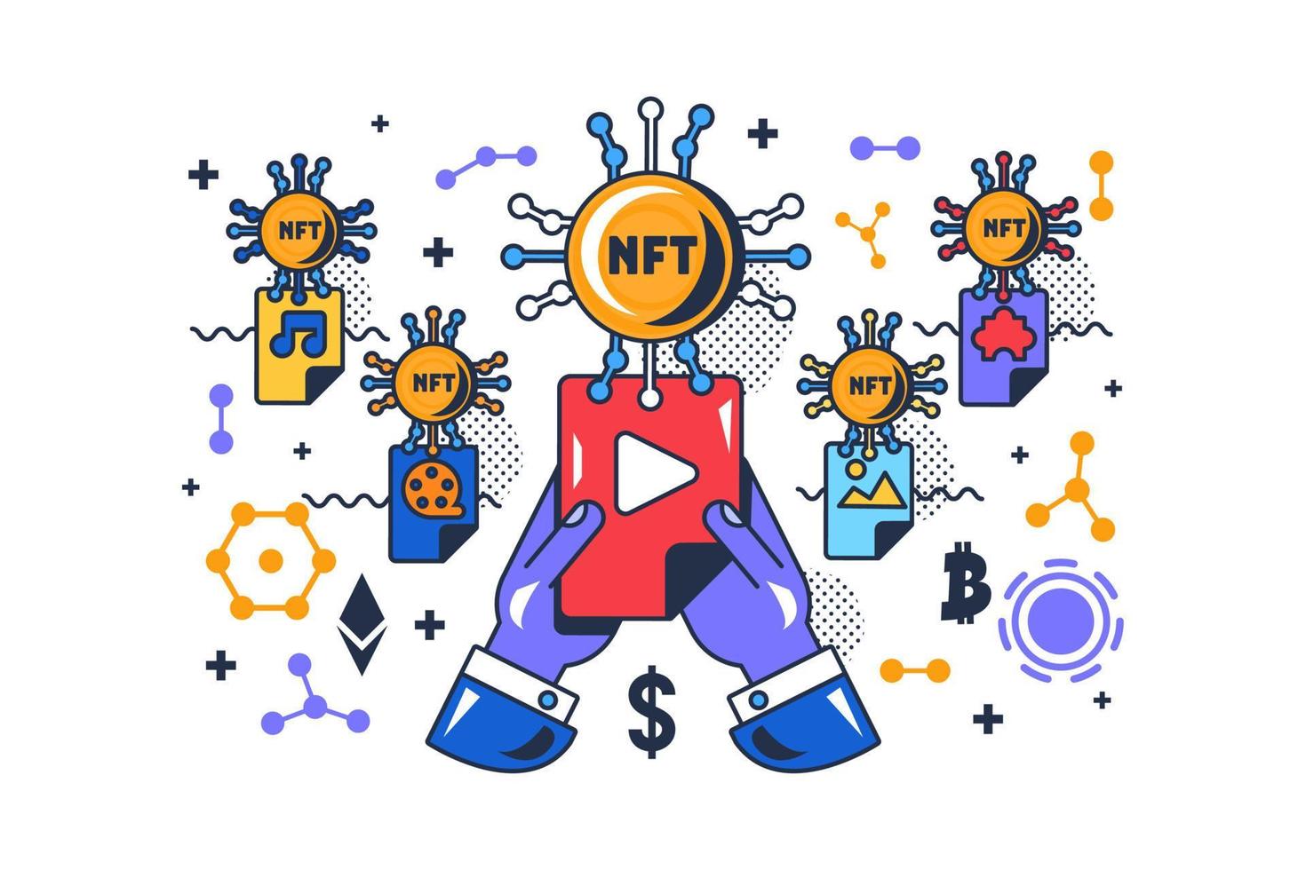 Buying media file with nft cryptocurrency vector