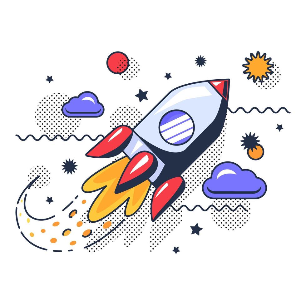 Flying space rocket transport in universe vector
