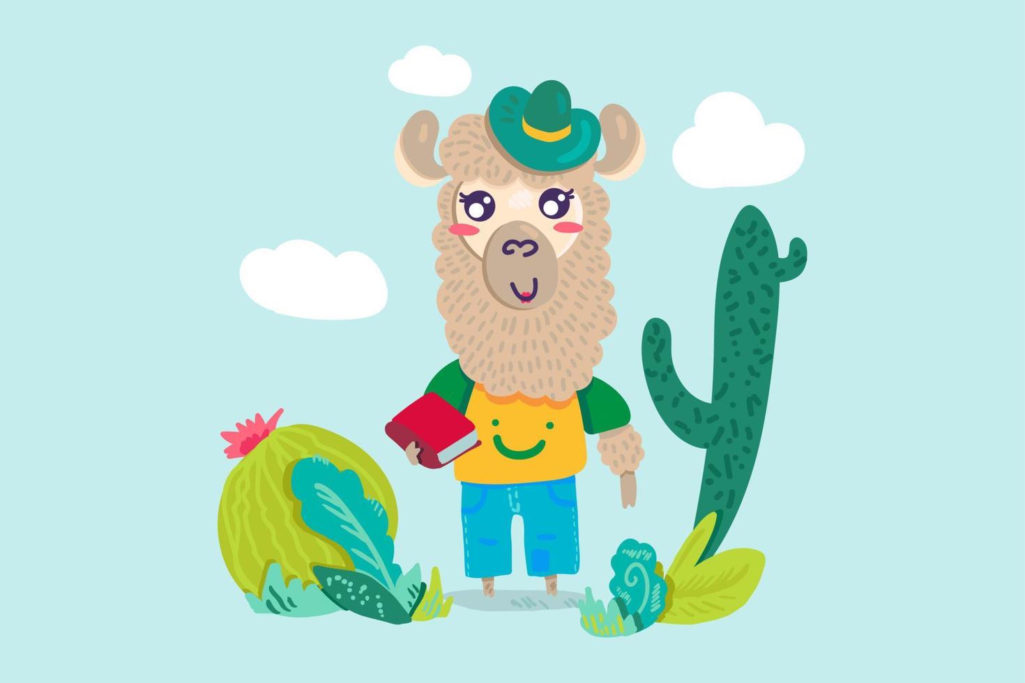 Lama hold education book for learn lesson vector