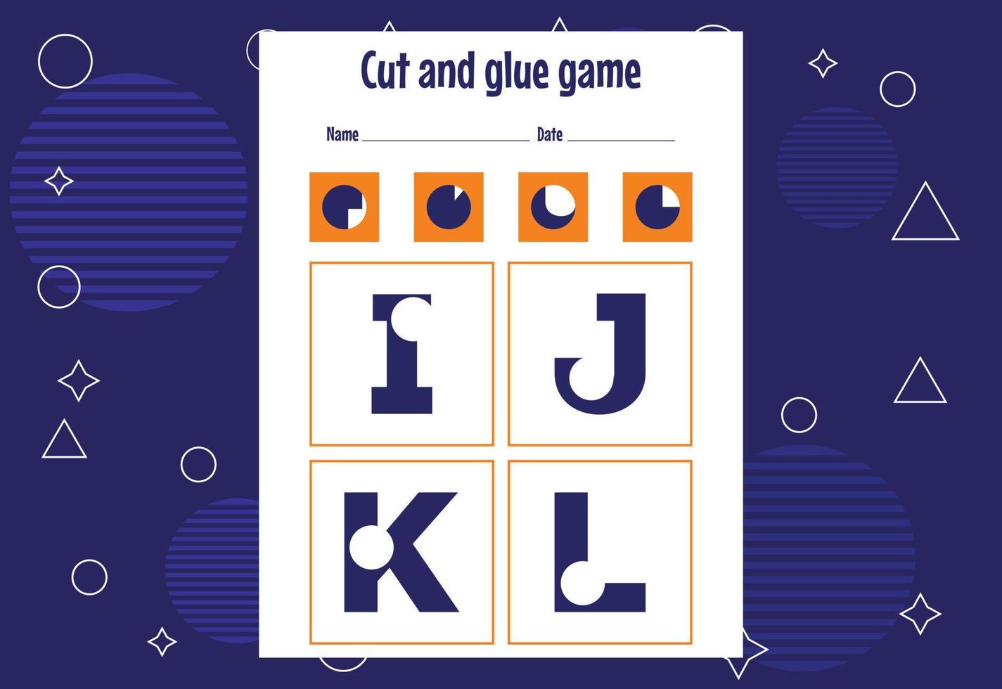 Cut and glue game for kids with Alphabet. Cutting practice for preschoolers. Education paper game for children vector