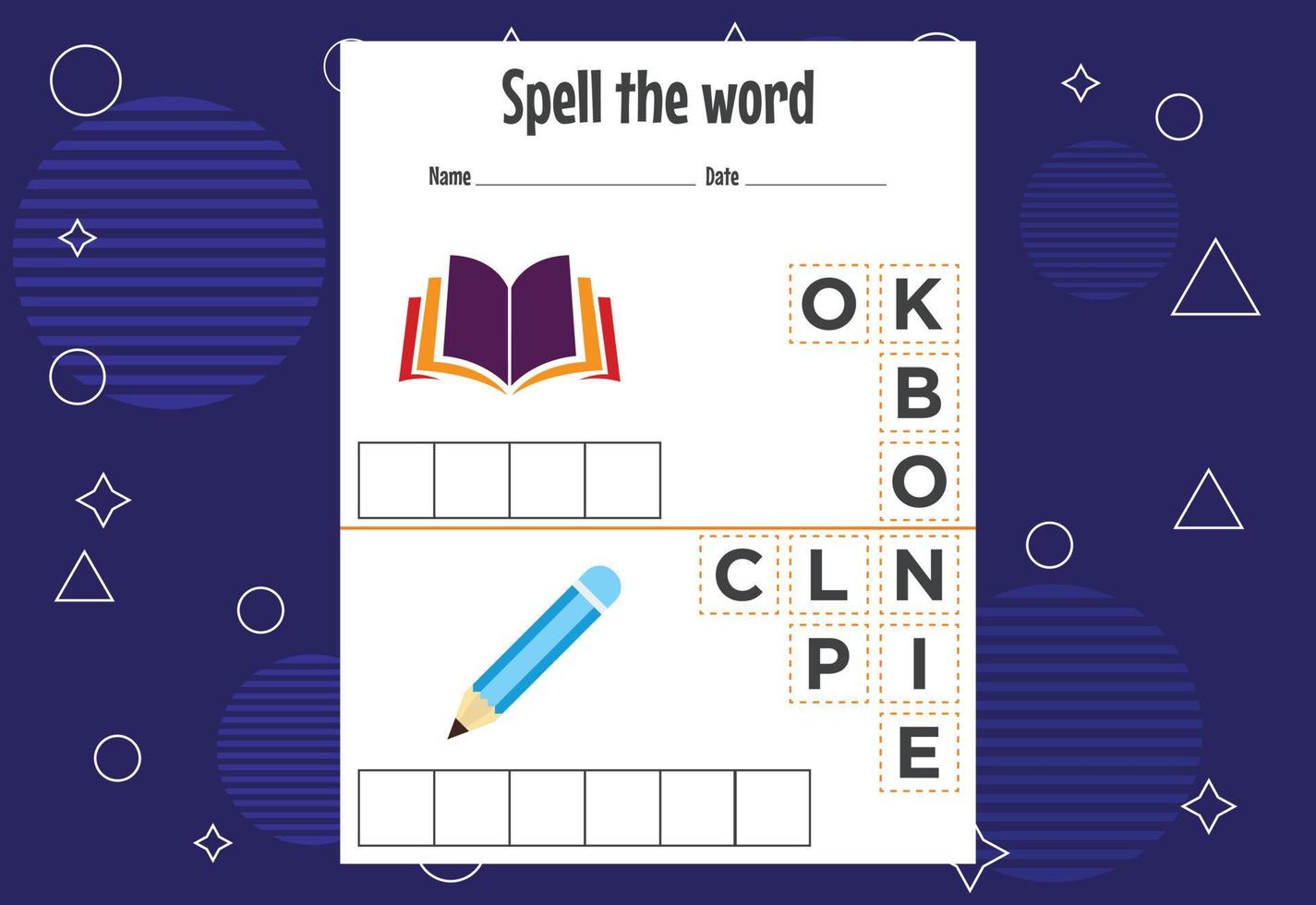 Spelling the word worksheet vector illustration. Spelling game for kids.