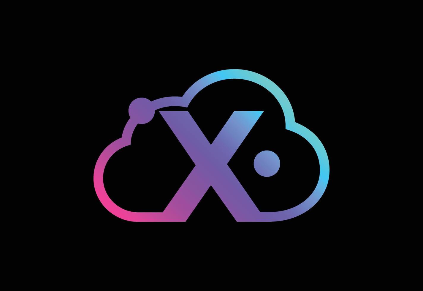 Initial X monogram letter with the cloud. Cloud computing service logo. Cloud technology logo vector