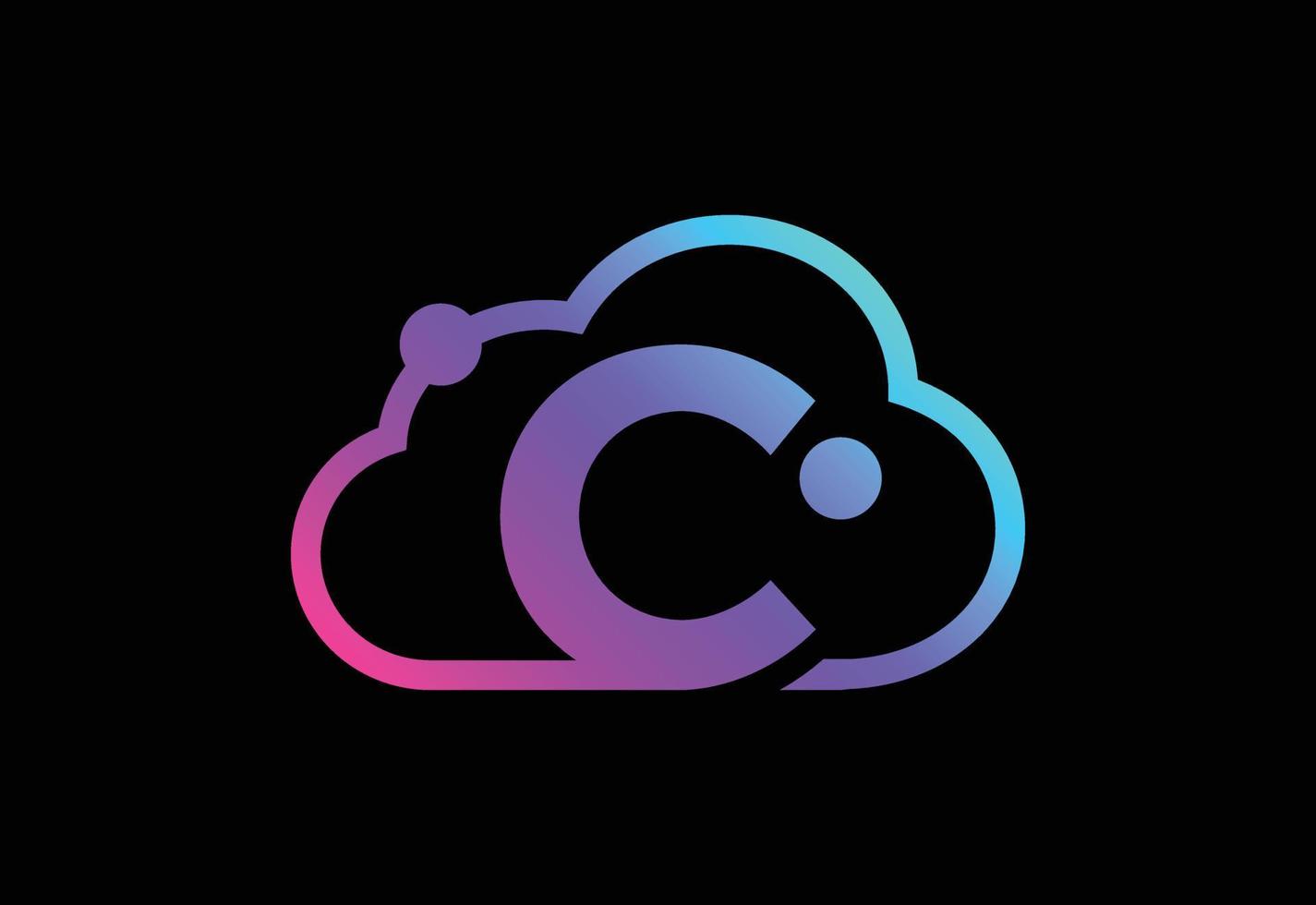 Initial C monogram letter with the cloud. Cloud computing service logo. Cloud technology logo vector