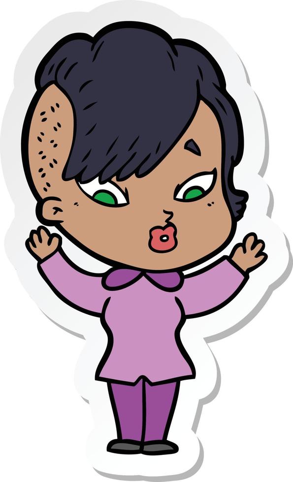 sticker of a cartoon surprised girl vector