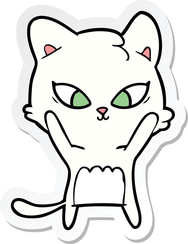 sticker of a cute cartoon cat vector