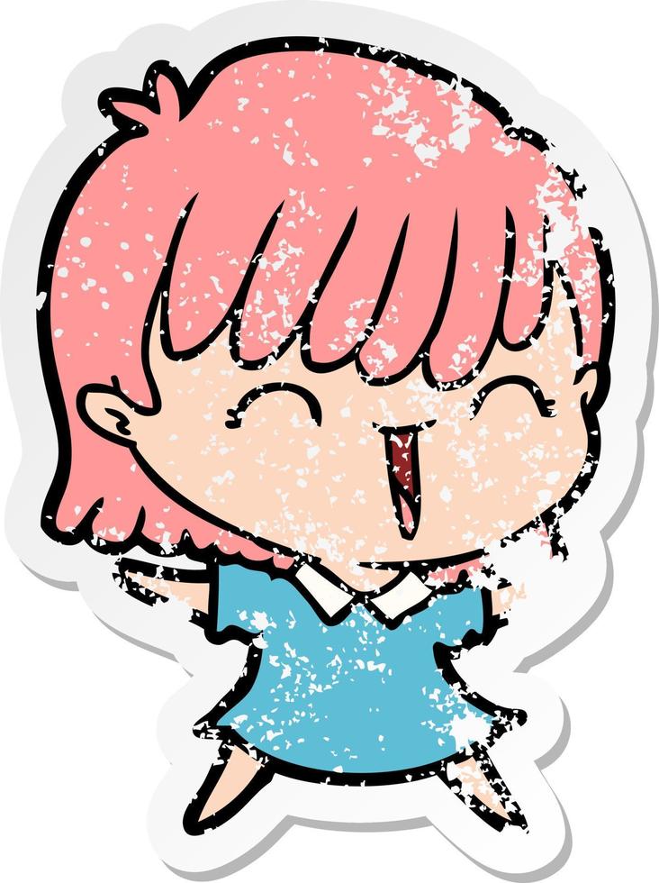 distressed sticker of a cartoon woman vector