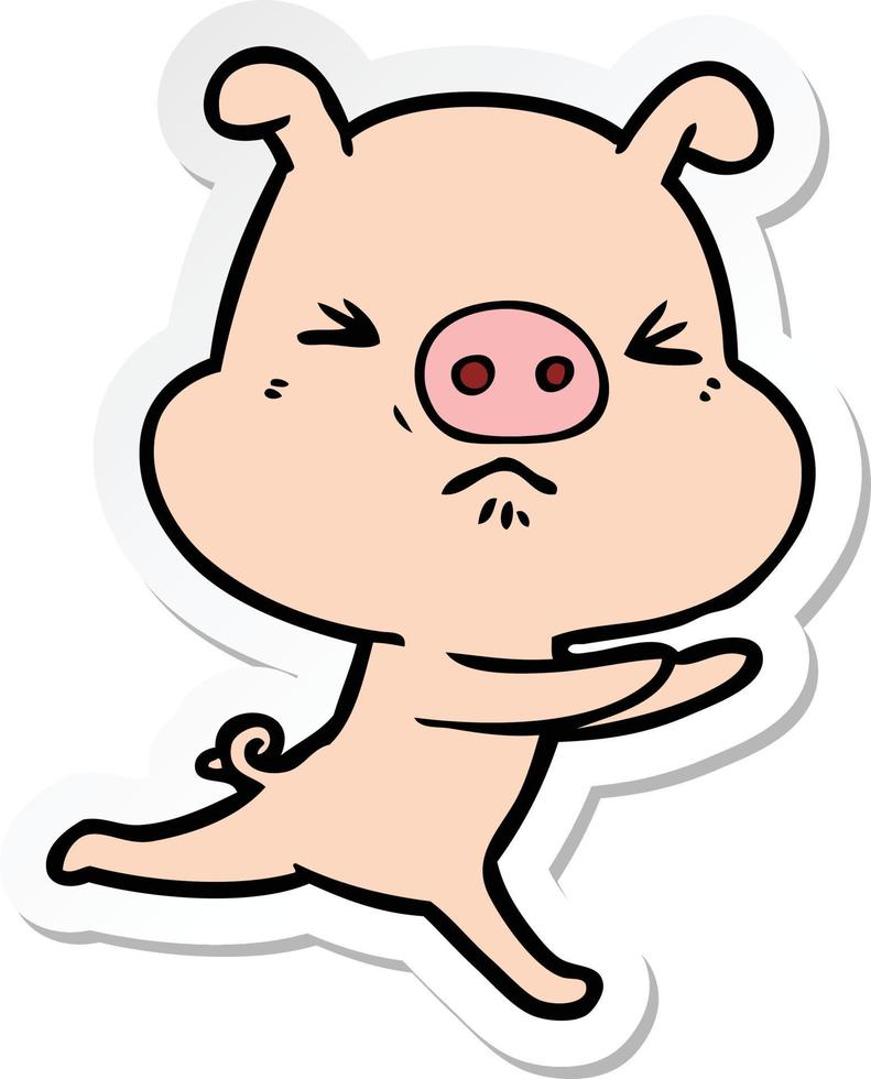 sticker of a cartoon annoyed pig running vector