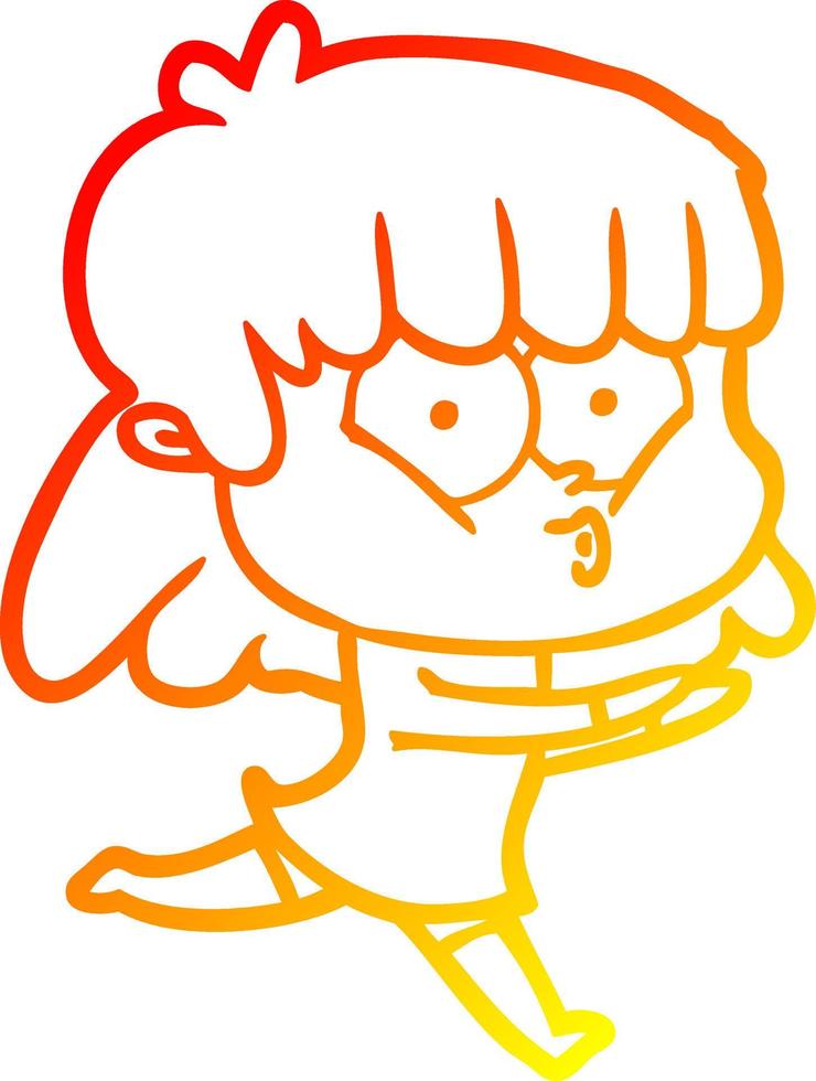 warm gradient line drawing cartoon whistling girl vector