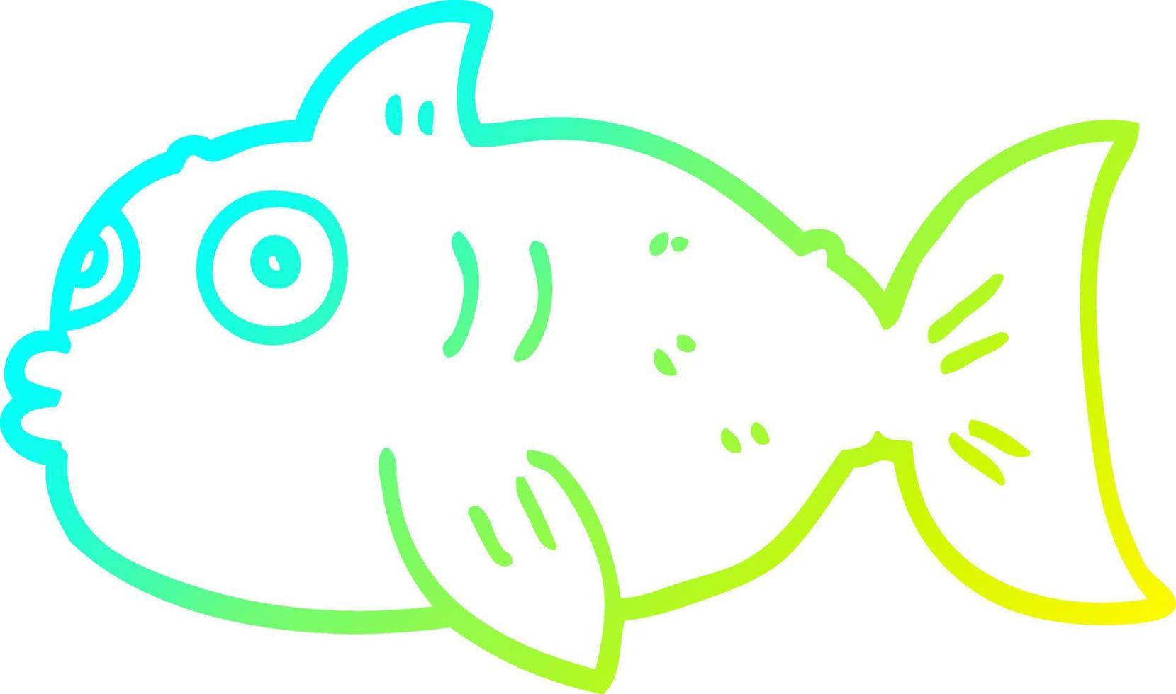 cold gradient line drawing cartoon surprised fish vector