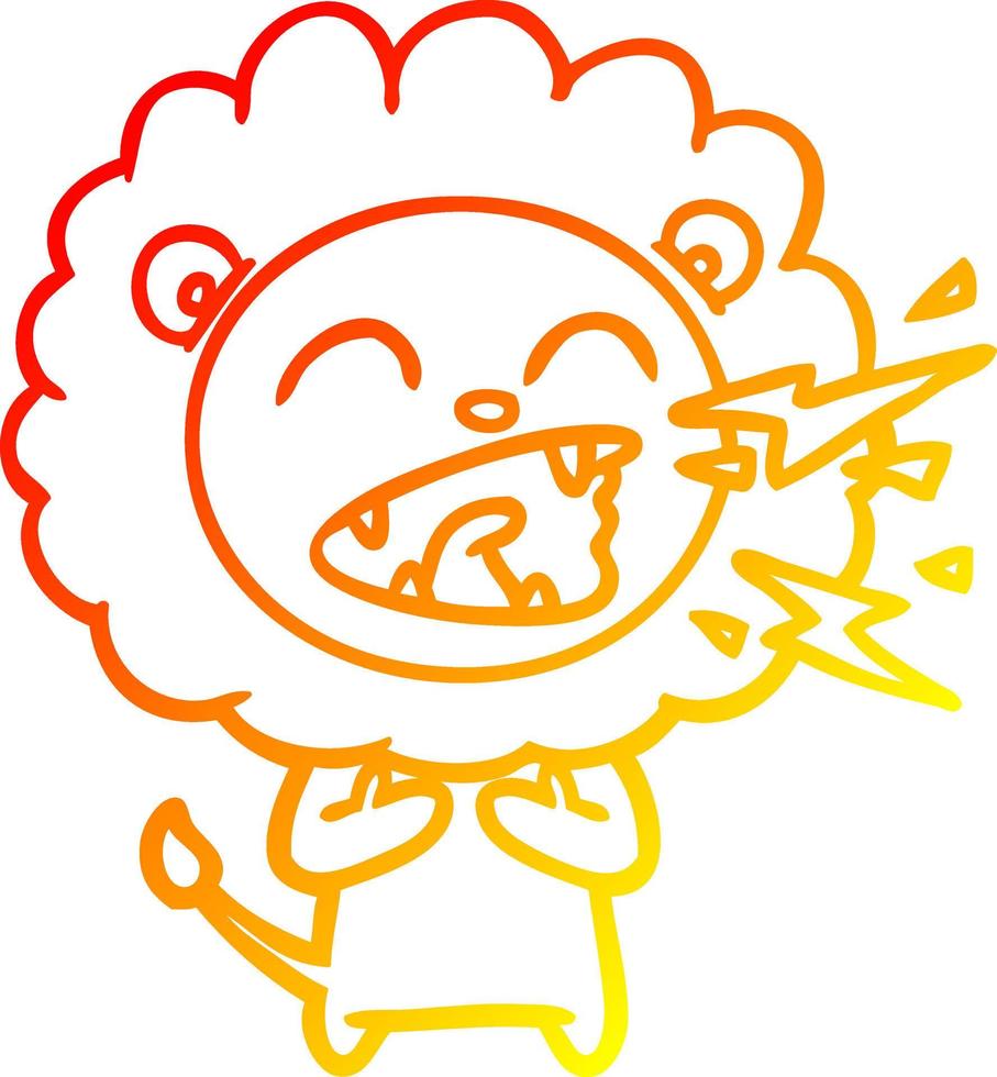 warm gradient line drawing cartoon roaring lion vector
