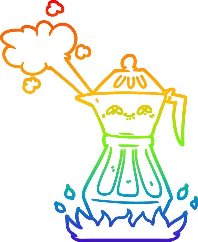 rainbow gradient line drawing cartoon coffee pot vector