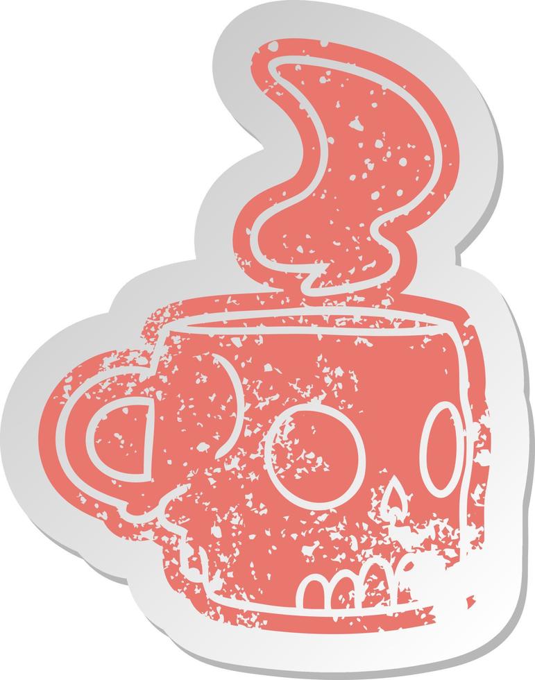 distressed old sticker of a skull mug vector