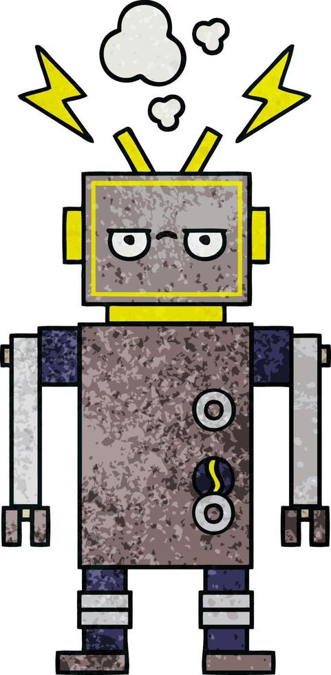 retro grunge texture cartoon malfunctioning robot vector