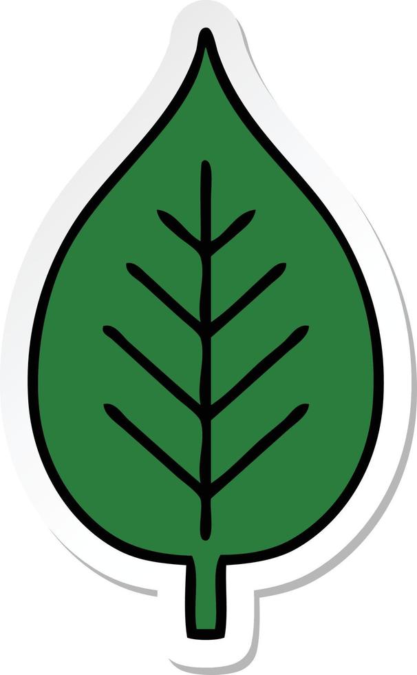 pegatina de una linda hoja verde de dibujos animados vector