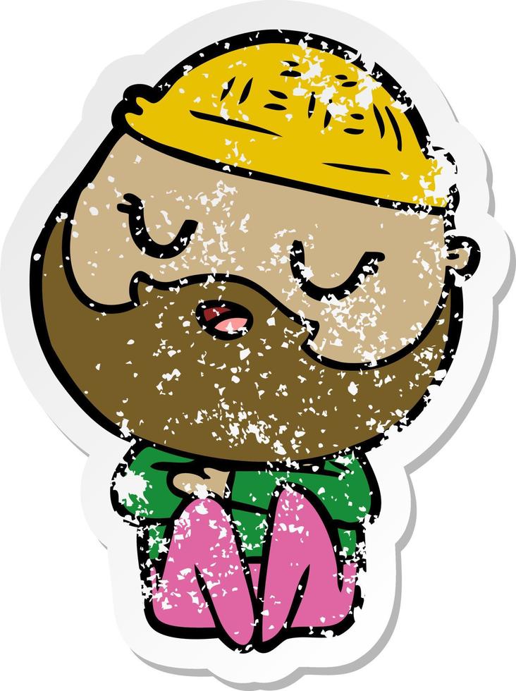 distressed sticker of a cartoon man with beard vector