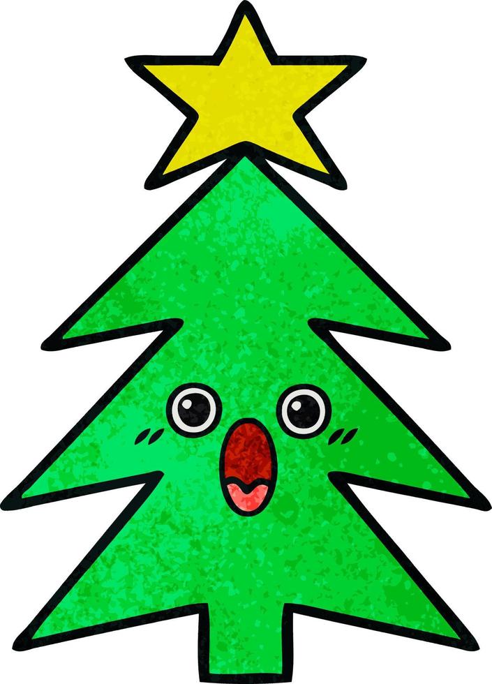 retro grunge texture cartoon christmas tree vector