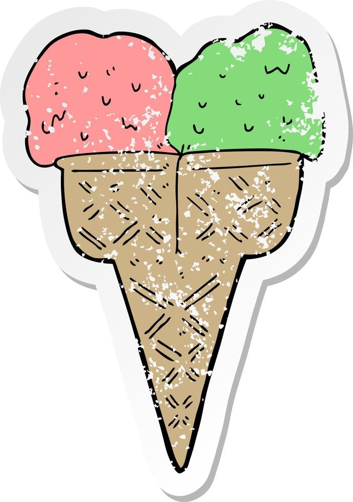 distressed sticker of a cartoon ice cream vector