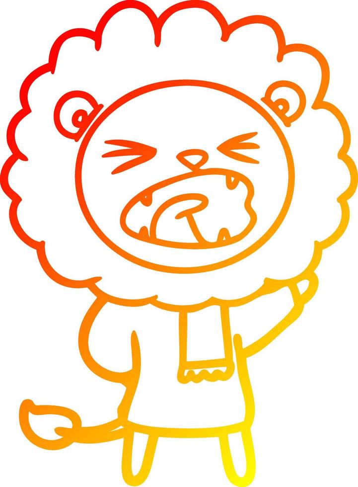 warm gradient line drawing cartoon lion in winter clothes vector